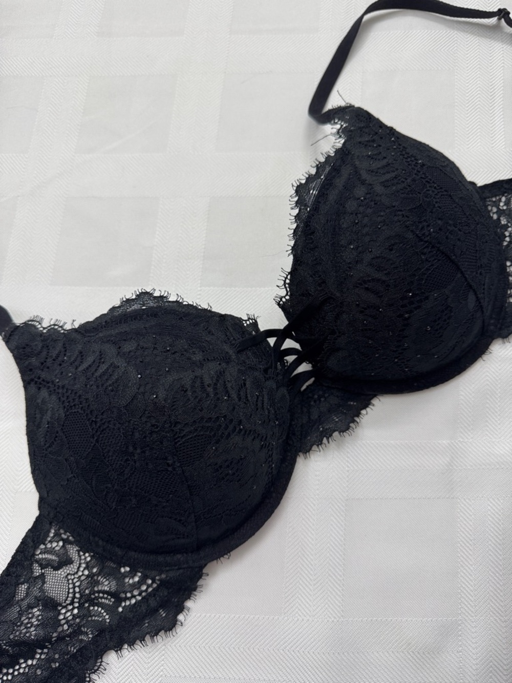 La SENZA Black Lace Push-Up Rhinestones Strappy Regular or Racer back.